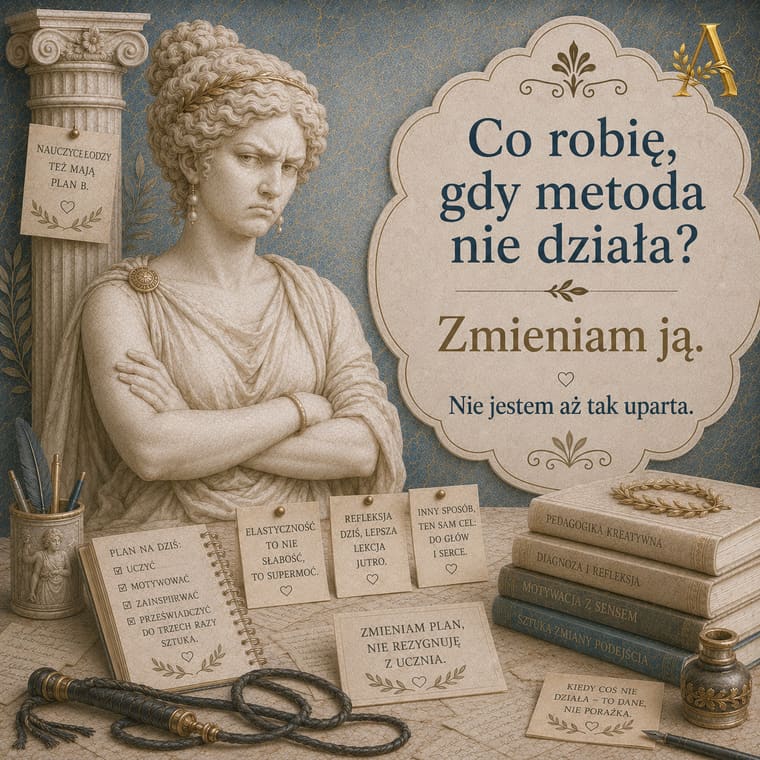 Fiszka obrazkowa: Co robię, gdy metoda nie działa? Odpowiedź: Zmieniam ją.