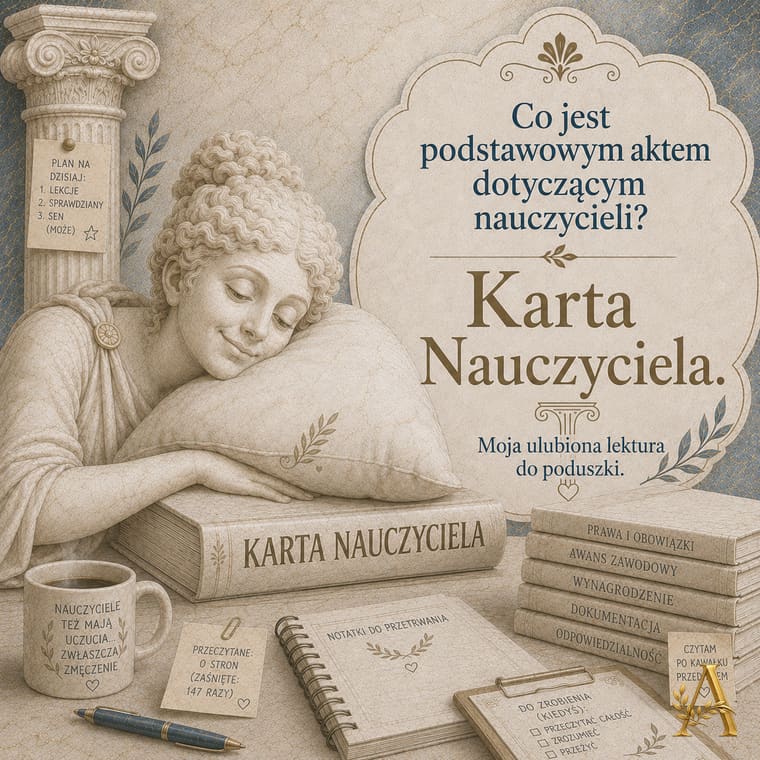 Fiszka obrazkowa: Co jest podstawowym aktem dotyczącym nauczycieli? Odpowiedź: Karta Nauczyciela.