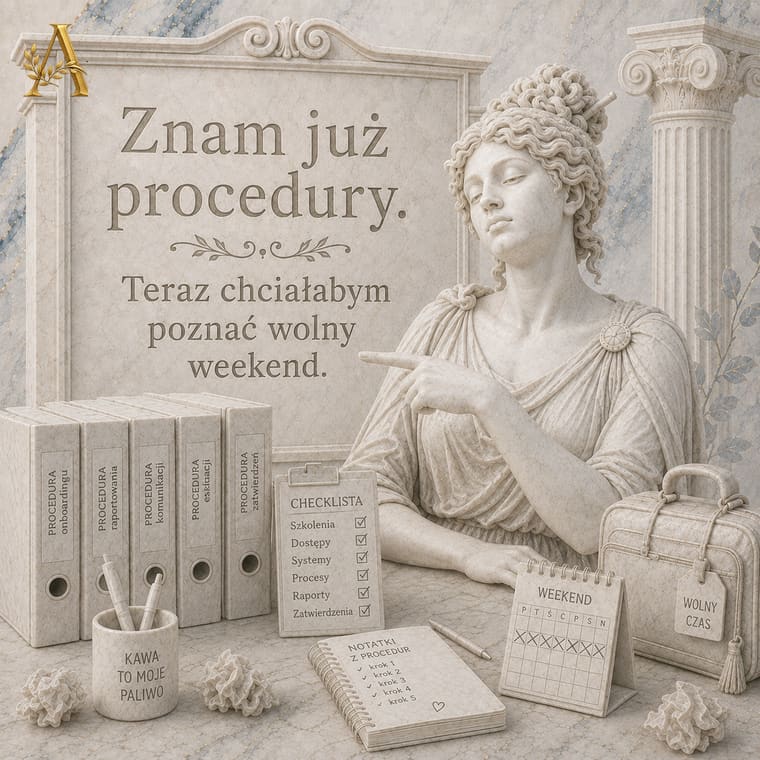 Nauczyciel analizuje szkolne procedury zapisane w segregatorze